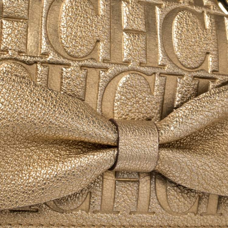 Pre Owned Carolina Herrera Gold Monogram Leather Audrey Shoulder bag