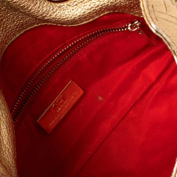 Pre Owned Carolina Herrera Gold Monogram Leather Audrey Shoulder bag