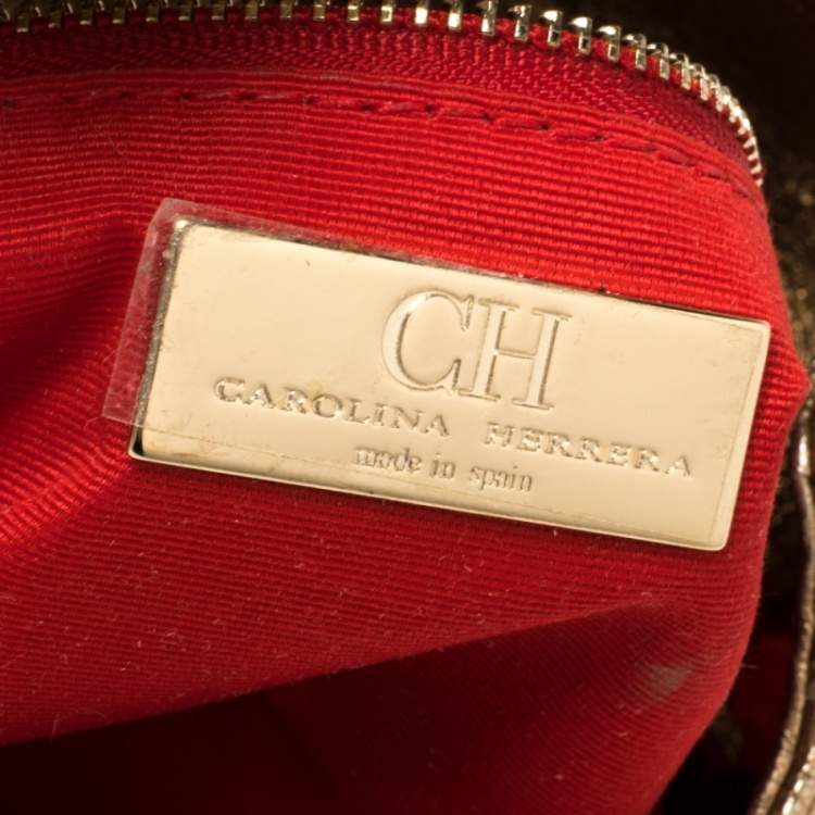 Pre Owned Carolina Herrera Gold Monogram Leather Audrey Shoulder bag