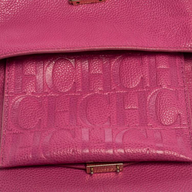 Pre Owned Carolina Herrera Pink Leather Mini Minuetto Top Handle Bag