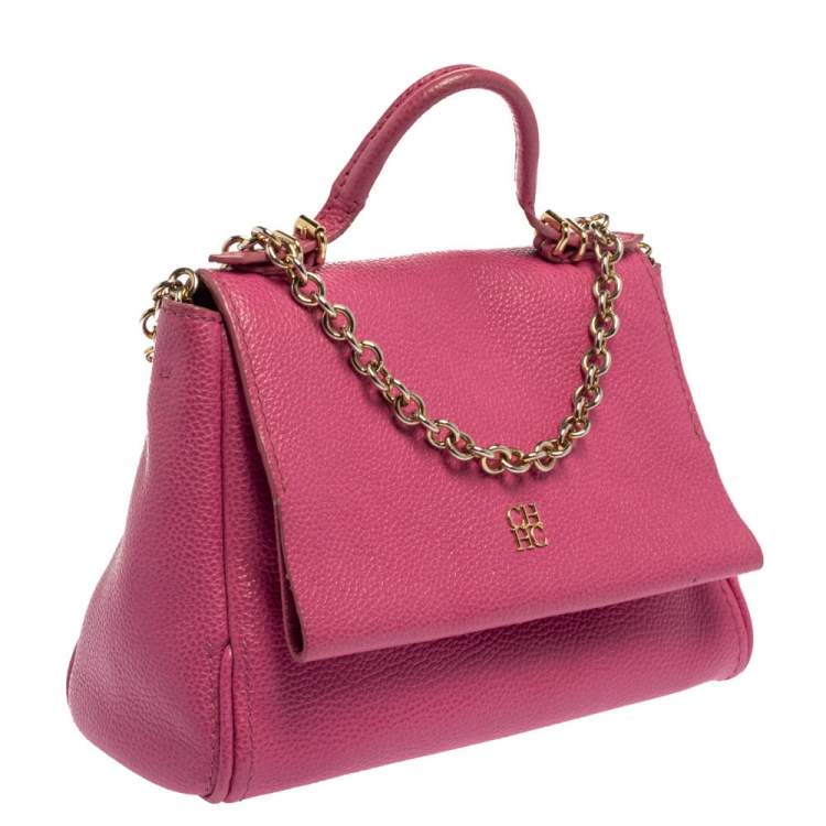 Pre Owned Carolina Herrera Pink Leather Mini Minuetto Top Handle Bag