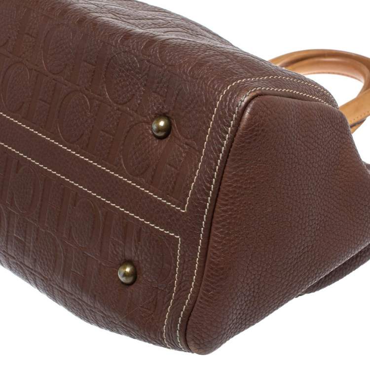 Pre Owned Carolina Herrera Brown Monogram Leather Large Andy Boston Bag