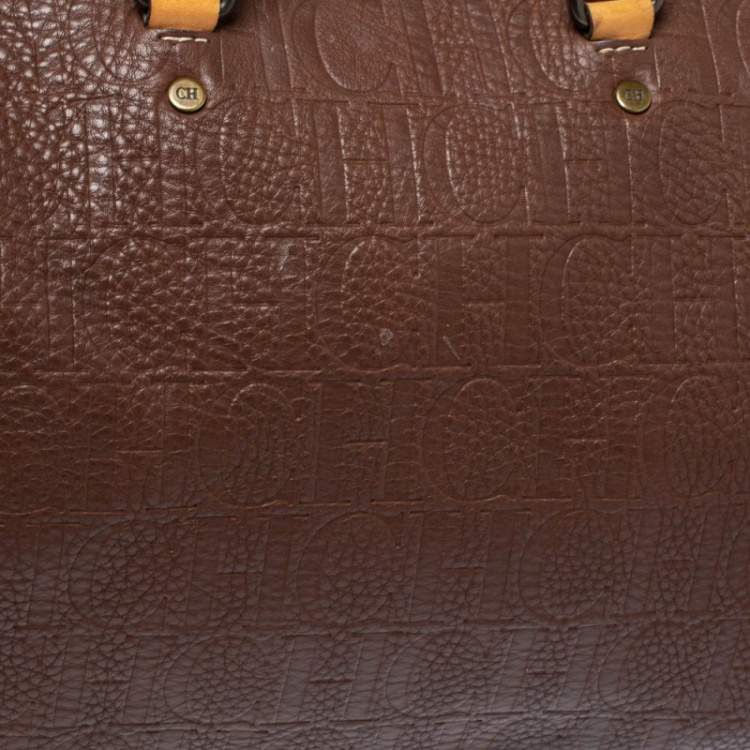 Pre Owned Carolina Herrera Brown Monogram Leather Large Andy Boston Bag