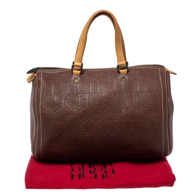 Pre Owned Carolina Herrera Brown Monogram Leather Large Andy Boston Bag