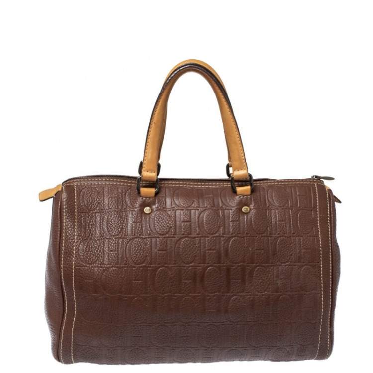 Pre Owned Carolina Herrera Brown Monogram Leather Large Andy Boston Bag
