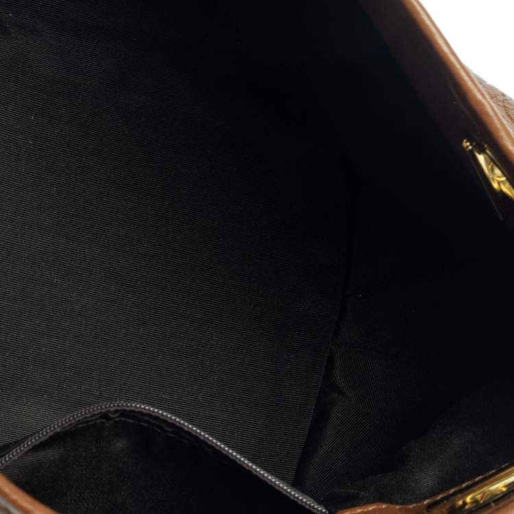 Pre Owned Carolina Herrera Brown Monogram Leather Poppy Hobo