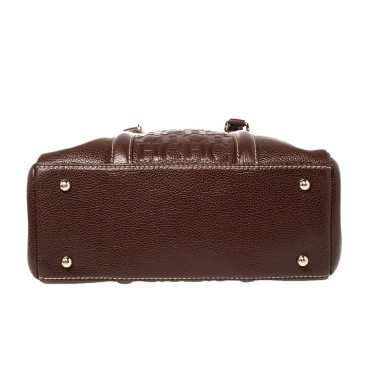 Pre Owned Carolina Herrera Dark Brown Embossed Leather Matteo Tote