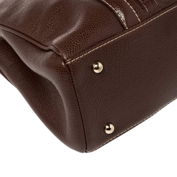 Pre Owned Carolina Herrera Dark Brown Embossed Leather Matteo Tote