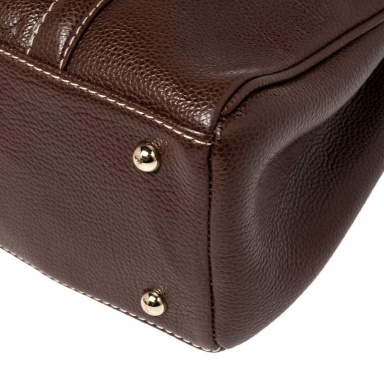 Pre Owned Carolina Herrera Dark Brown Embossed Leather Matteo Tote