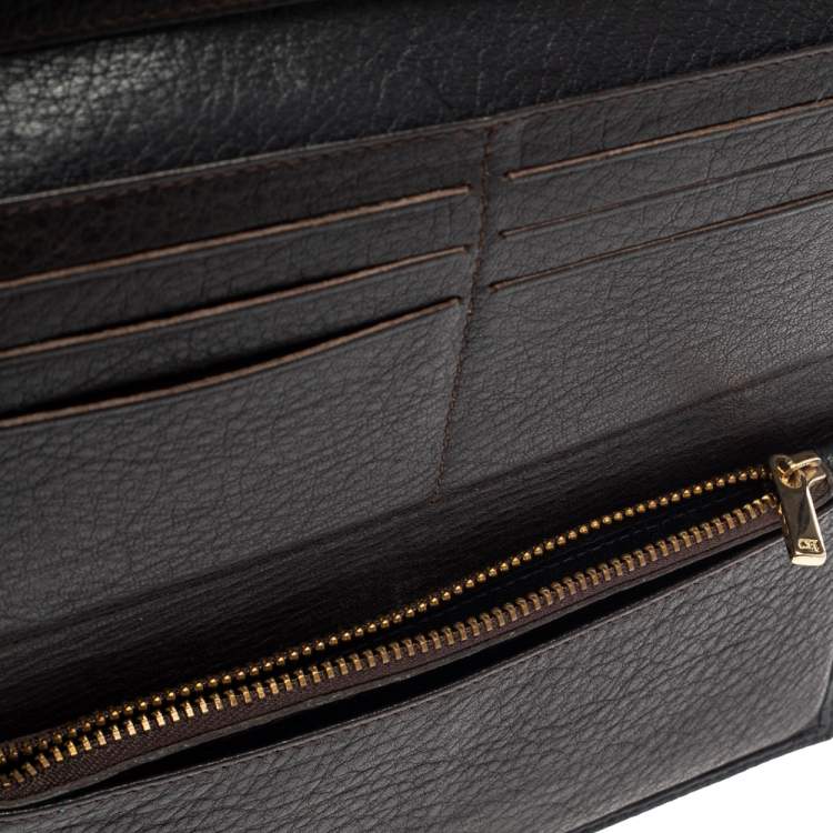 Pre Owned Carolina Herrera Navy Blue Monogram Leather Continental Wallet