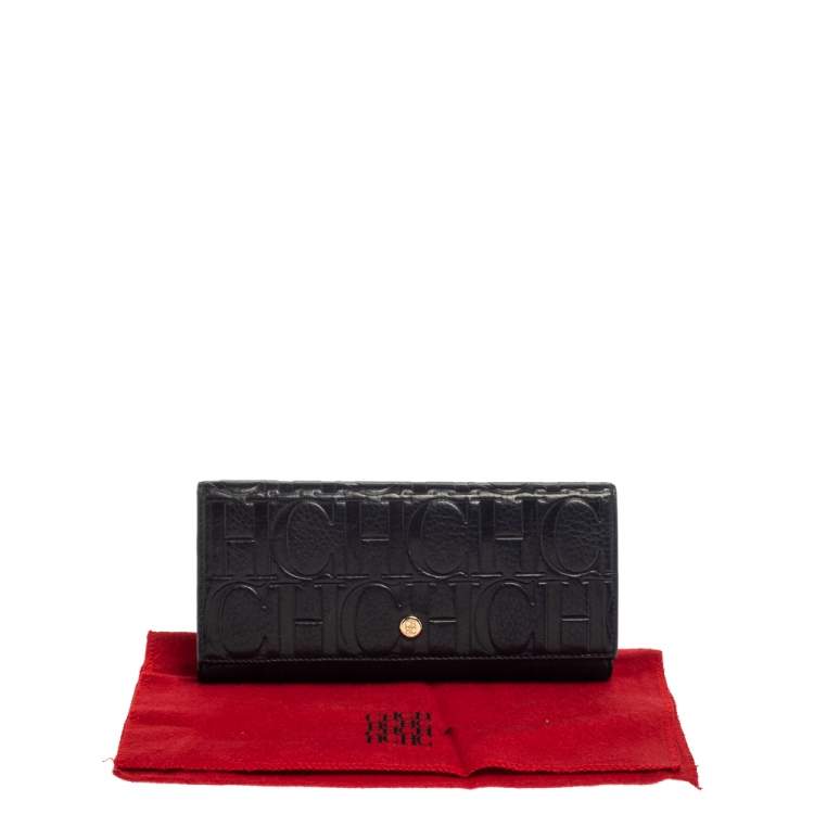 Pre Owned Carolina Herrera Navy Blue Monogram Leather Continental Wallet