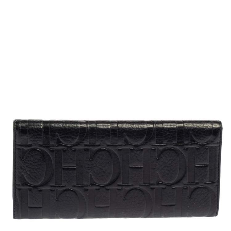 Pre Owned Carolina Herrera Navy Blue Monogram Leather Continental Wallet