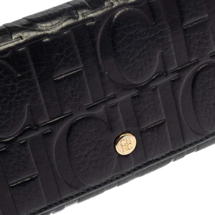 Pre Owned Carolina Herrera Navy Blue Monogram Leather Continental Wallet