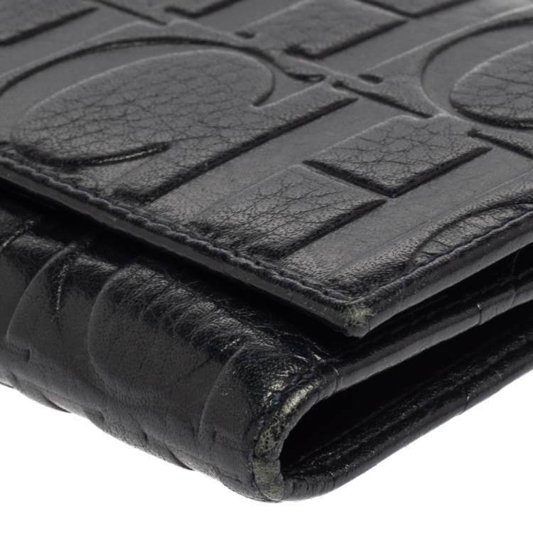 Pre Owned Carolina Herrera Navy Blue Monogram Leather Continental Wallet