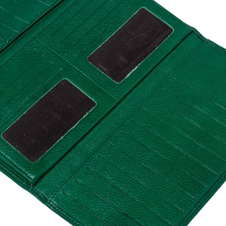 Pre Owned Carolina Herrera Green Monogram Leather Oversize Continental Wallet