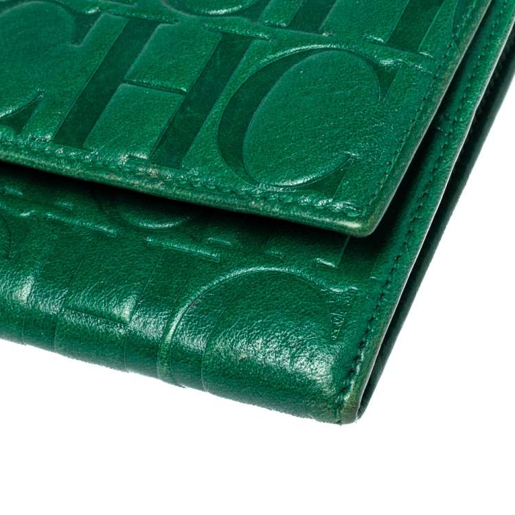 Pre Owned Carolina Herrera Green Monogram Leather Oversize Continental Wallet