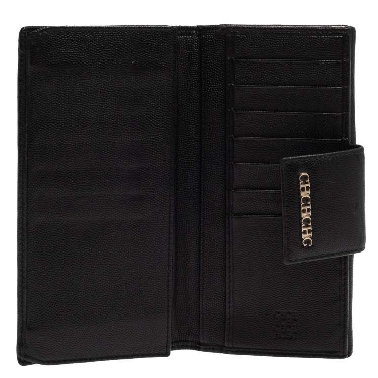 Pre Owned Carolina Herrera Black Leather Flap Continental Wallet