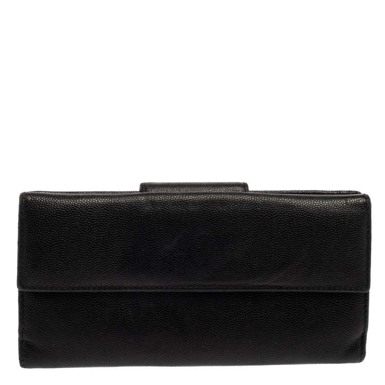 Pre Owned Carolina Herrera Black Leather Flap Continental Wallet