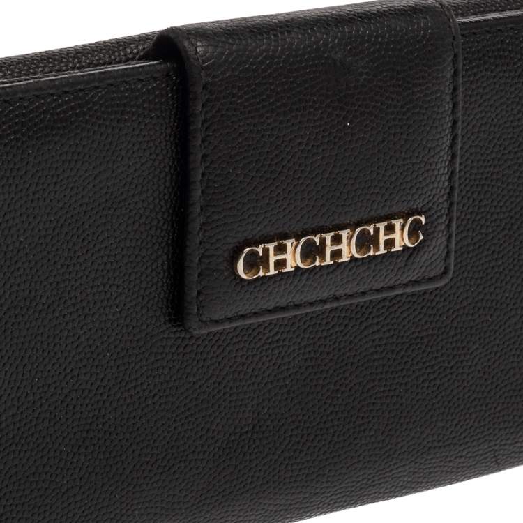 Pre Owned Carolina Herrera Black Leather Flap Continental Wallet