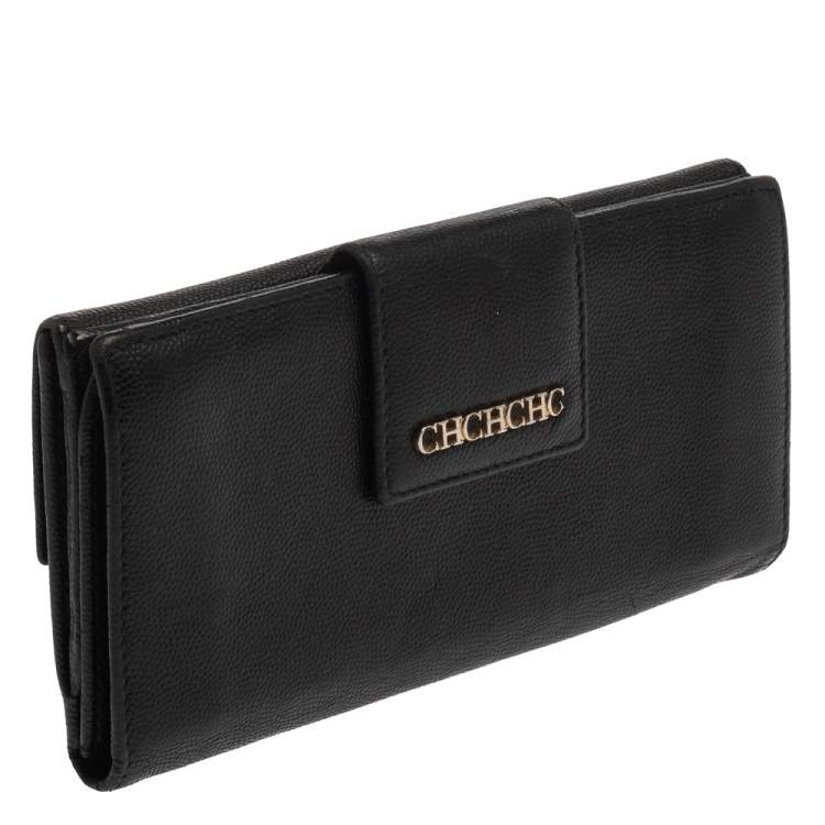 Pre Owned Carolina Herrera Black Leather Flap Continental Wallet