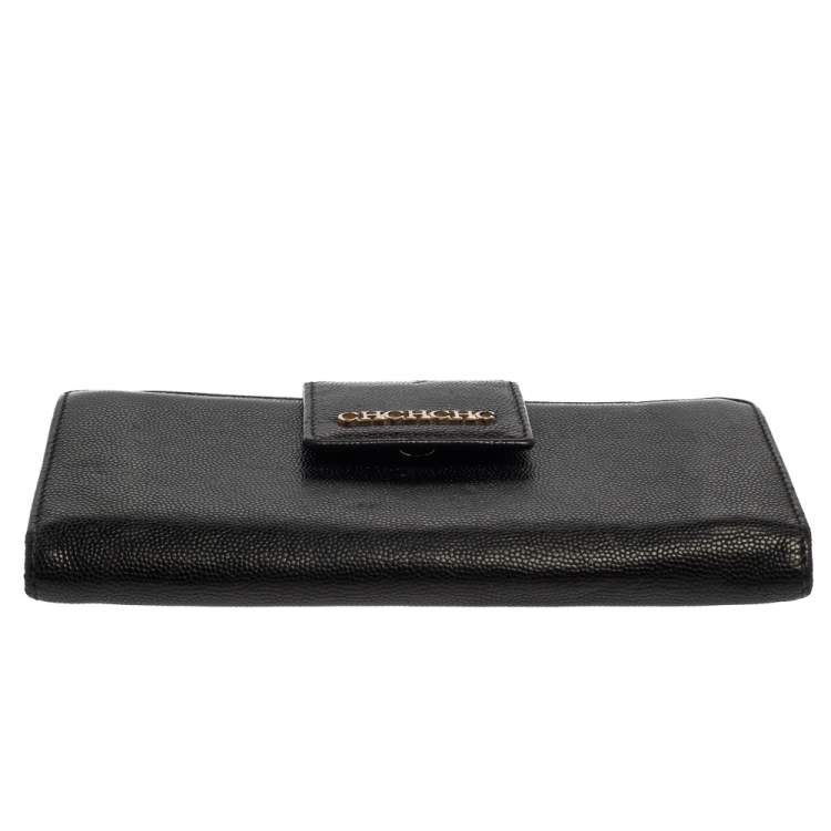 Pre Owned Carolina Herrera Black Leather Flap Continental Wallet