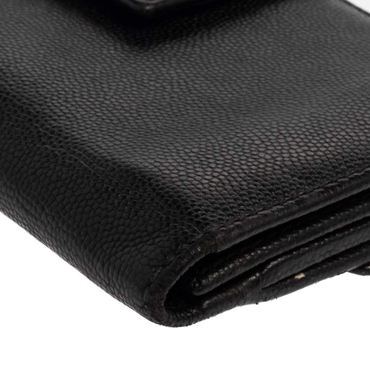 Pre Owned Carolina Herrera Black Leather Flap Continental Wallet