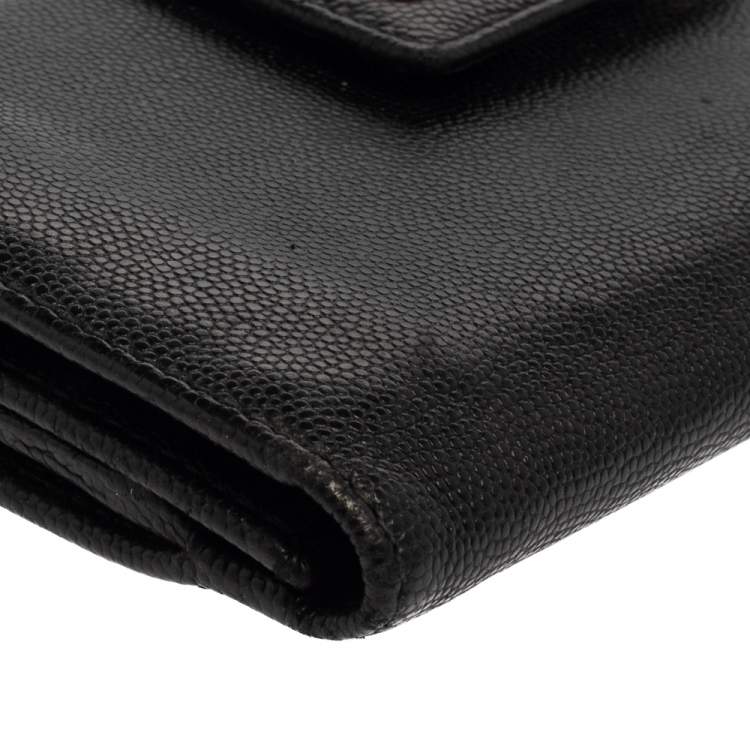 Pre Owned Carolina Herrera Black Leather Flap Continental Wallet