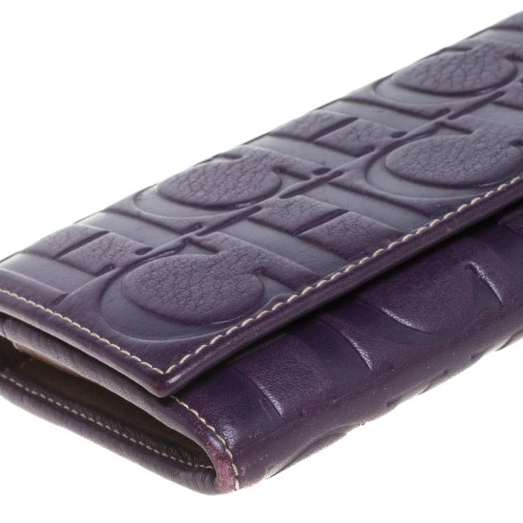 Pre Owned Carolina Herrera Purple Monogram Leather Continental Wallet