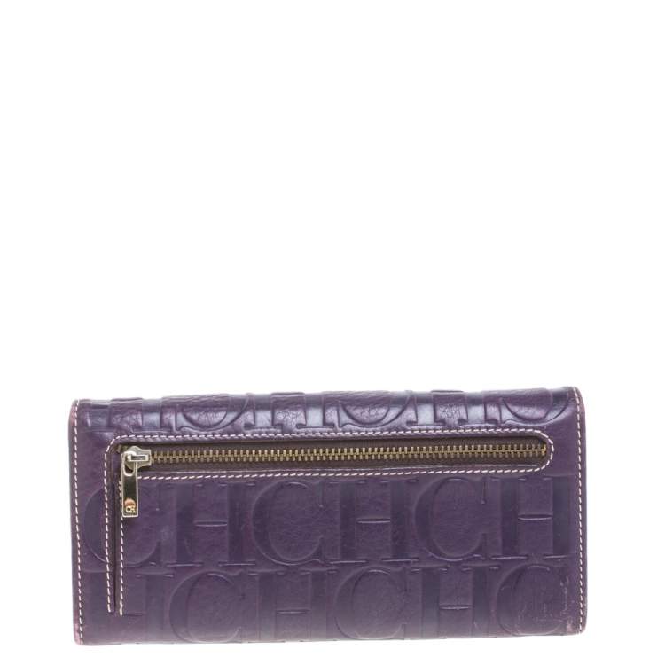 Pre Owned Carolina Herrera Purple Monogram Leather Continental Wallet
