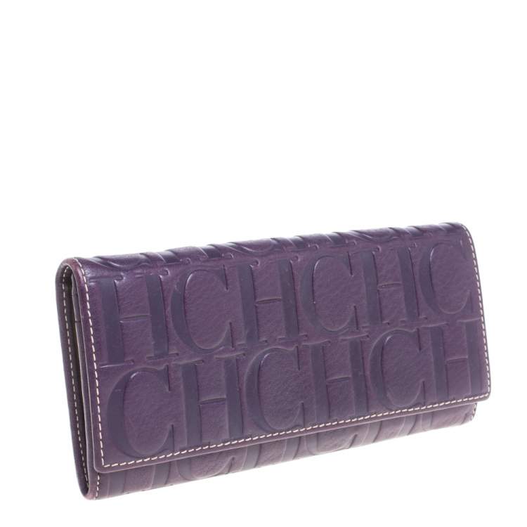 Pre Owned Carolina Herrera Purple Monogram Leather Continental Wallet