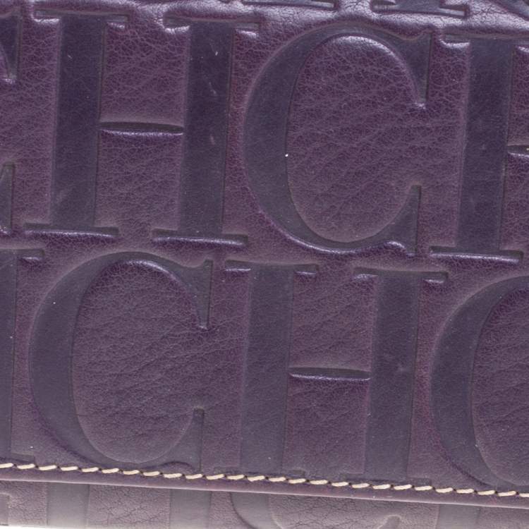 Pre Owned Carolina Herrera Purple Monogram Leather Continental Wallet
