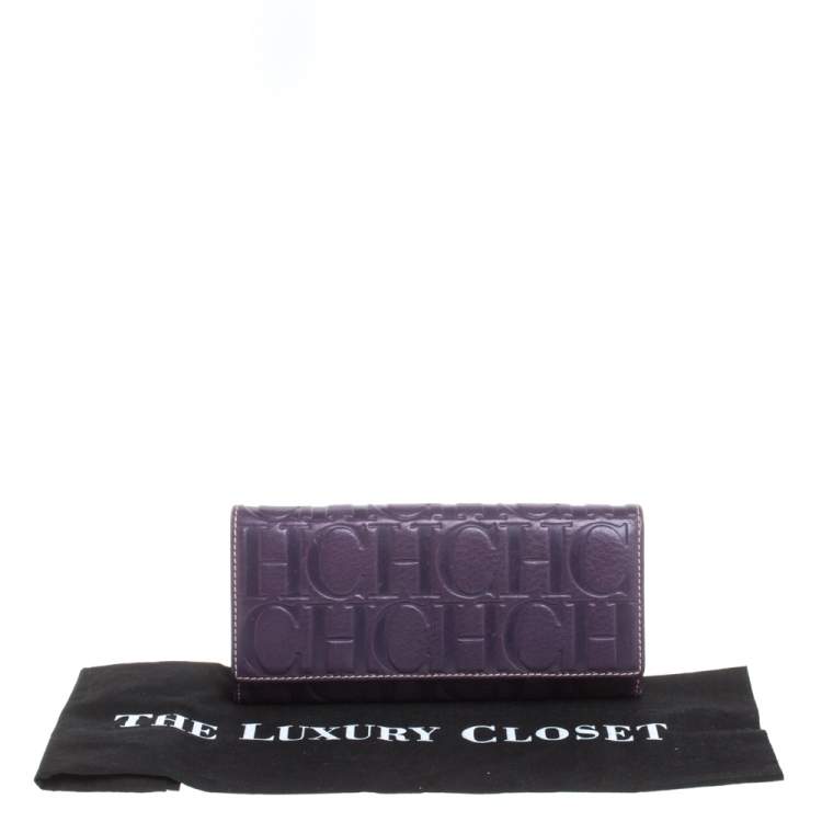Pre Owned Carolina Herrera Purple Monogram Leather Continental Wallet