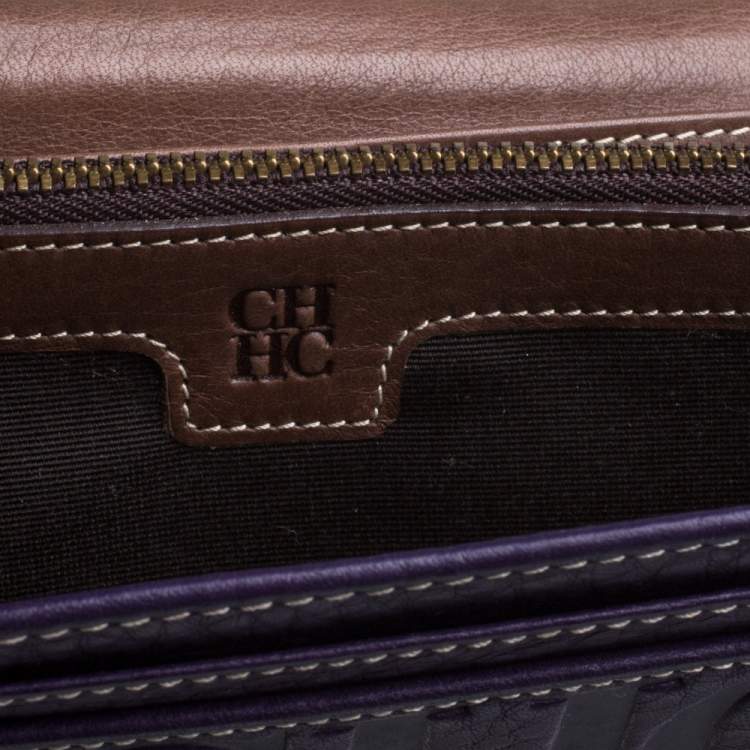 Pre Owned Carolina Herrera Purple Monogram Leather Continental Wallet
