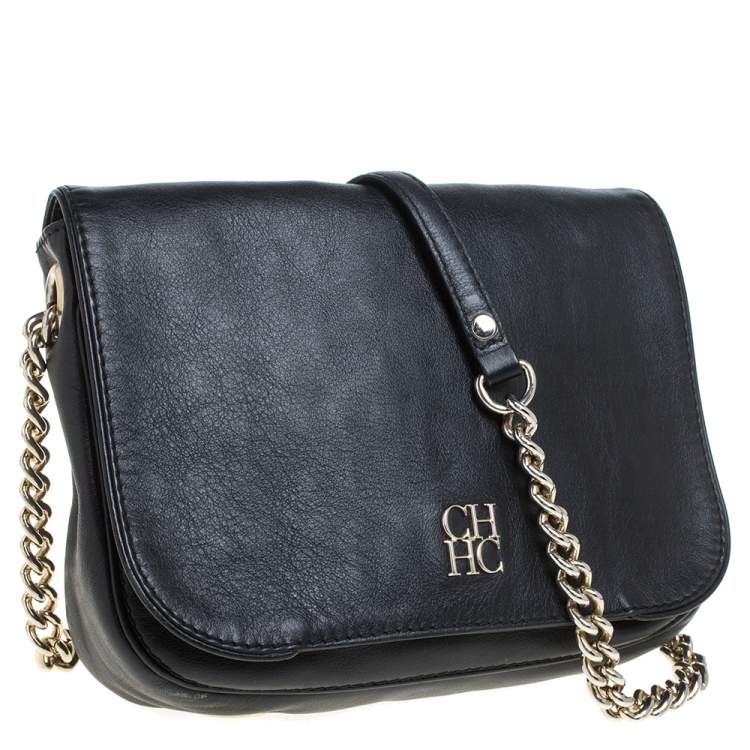 Pre Owned Carolina Herrera Black Leather New Baltazar Flap Shoulder Bag
