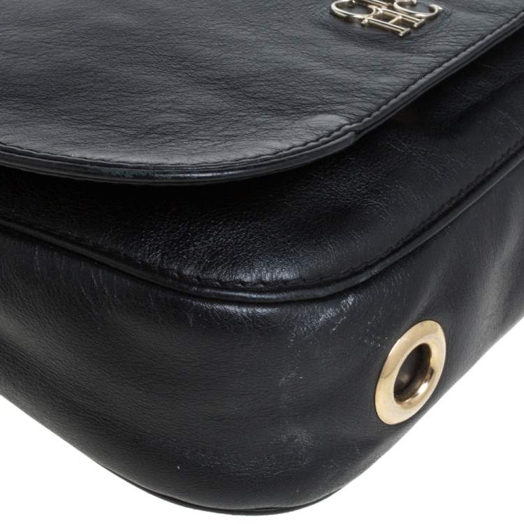 Pre Owned Carolina Herrera Black Leather New Baltazar Flap Shoulder Bag