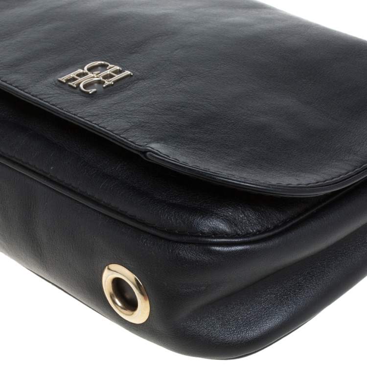 Pre Owned Carolina Herrera Black Leather New Baltazar Flap Shoulder Bag