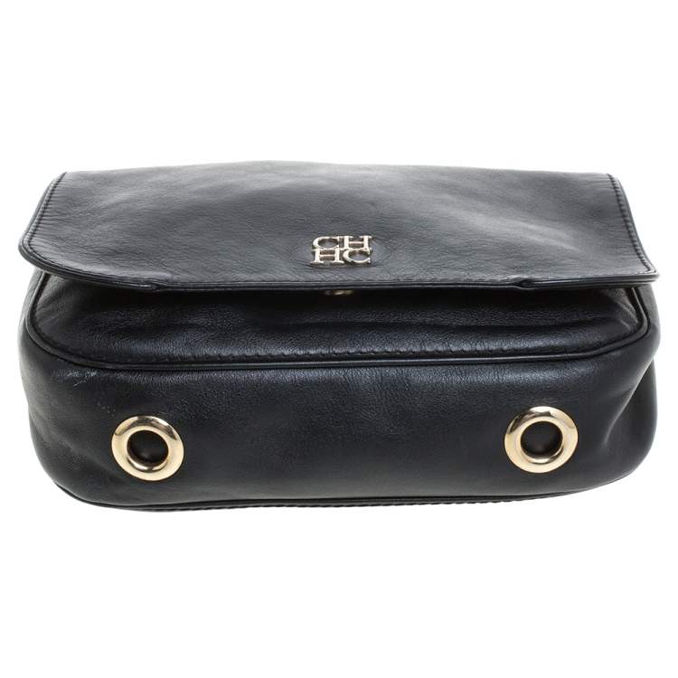 Pre Owned Carolina Herrera Black Leather New Baltazar Flap Shoulder Bag