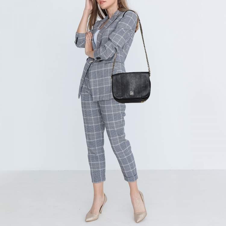 Pre Owned Carolina Herrera Black Leather New Baltazar Flap Shoulder Bag