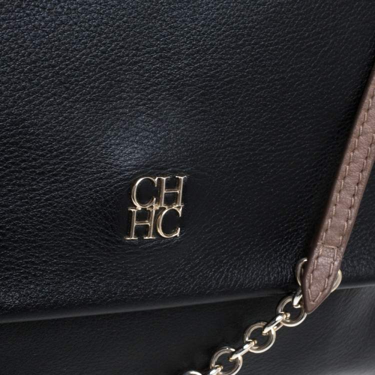 Pre Owned Carolina Herrera Black Leather Minuetto Flap Top Handle Bag