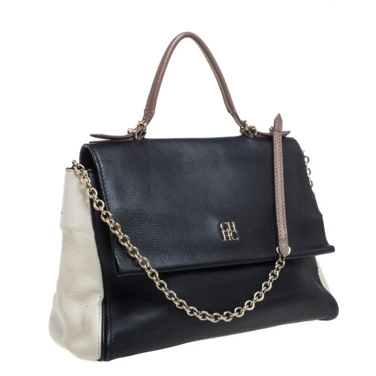 Pre Owned Carolina Herrera Black Leather Minuetto Flap Top Handle Bag