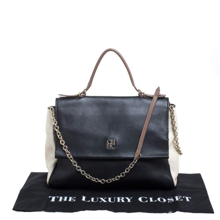 Pre Owned Carolina Herrera Black Leather Minuetto Flap Top Handle Bag