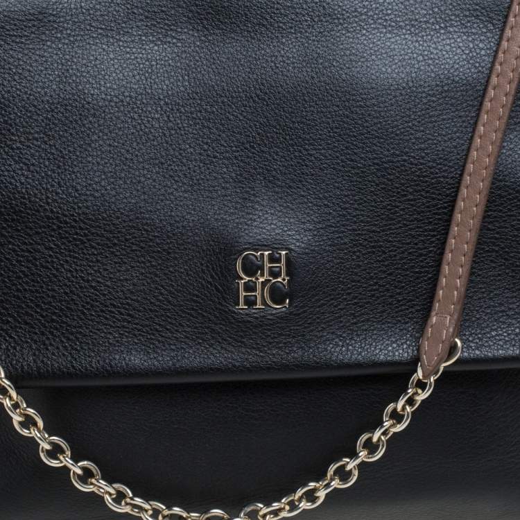 Pre Owned Carolina Herrera Black Leather Minuetto Flap Top Handle Bag