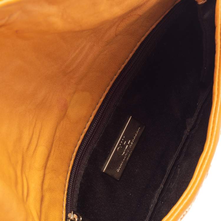 Pre Owned Carolina Herrera Mustard Monogram Embossed Leather Flap Clutch