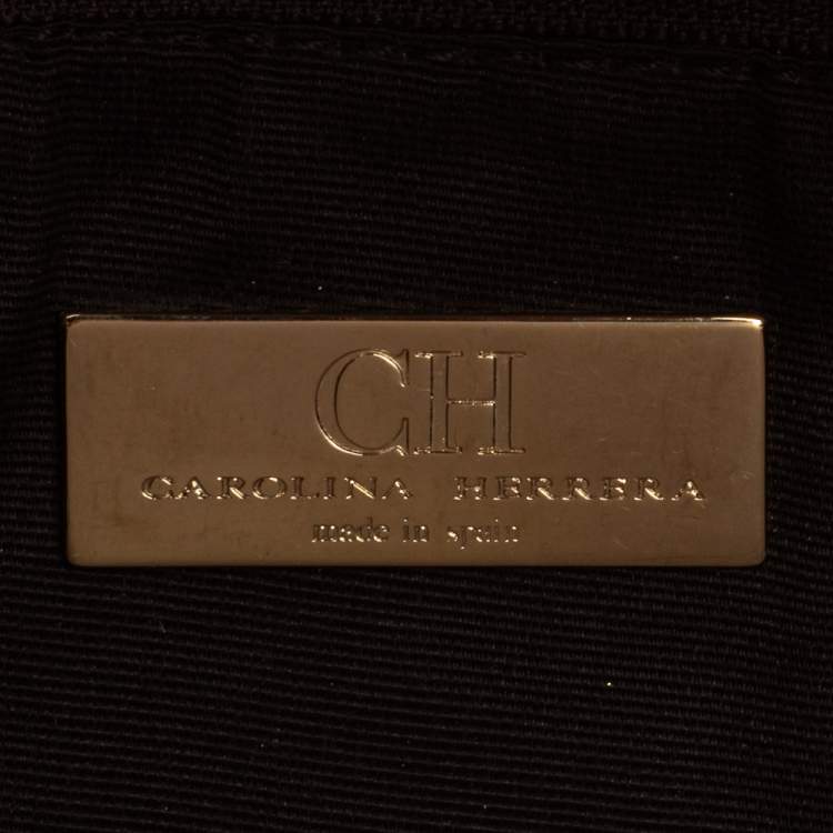 Pre Owned Carolina Herrera Mustard Monogram Embossed Leather Flap Clutch