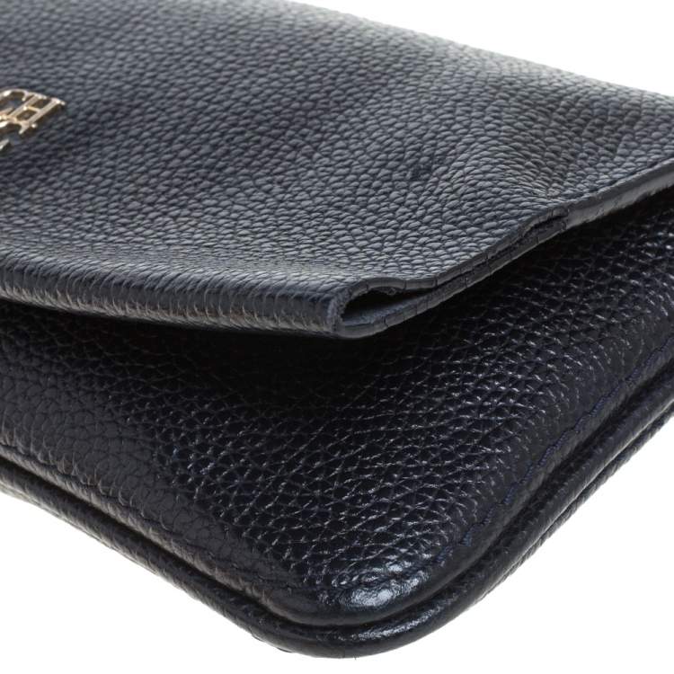 Pre Owned Carolina Herrera Navy Blue Leather Flap Crossbody Bag