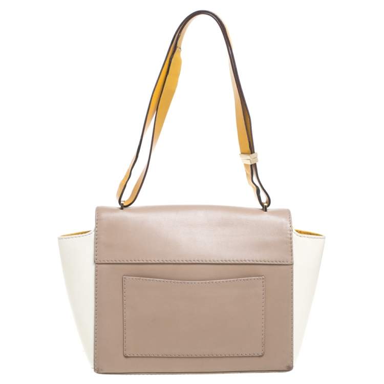 Pre Owned Carolina Herrera Tri Color Leather Flap Shoulder Bag