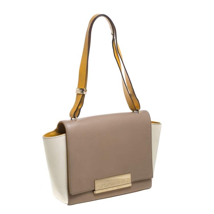 Pre Owned Carolina Herrera Tri Color Leather Flap Shoulder Bag