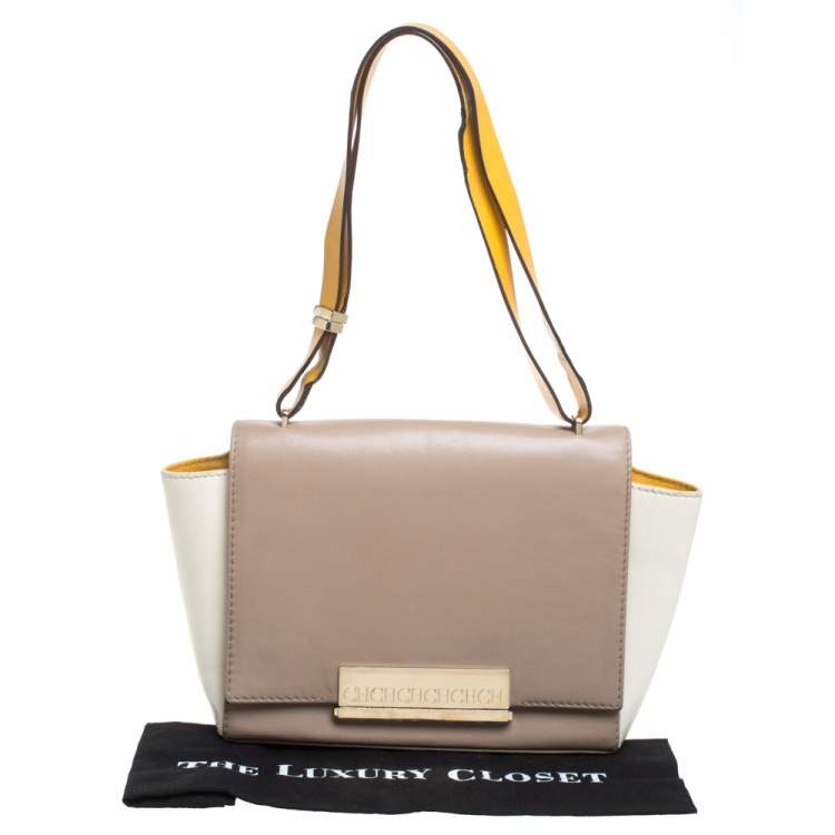 Pre Owned Carolina Herrera Tri Color Leather Flap Shoulder Bag