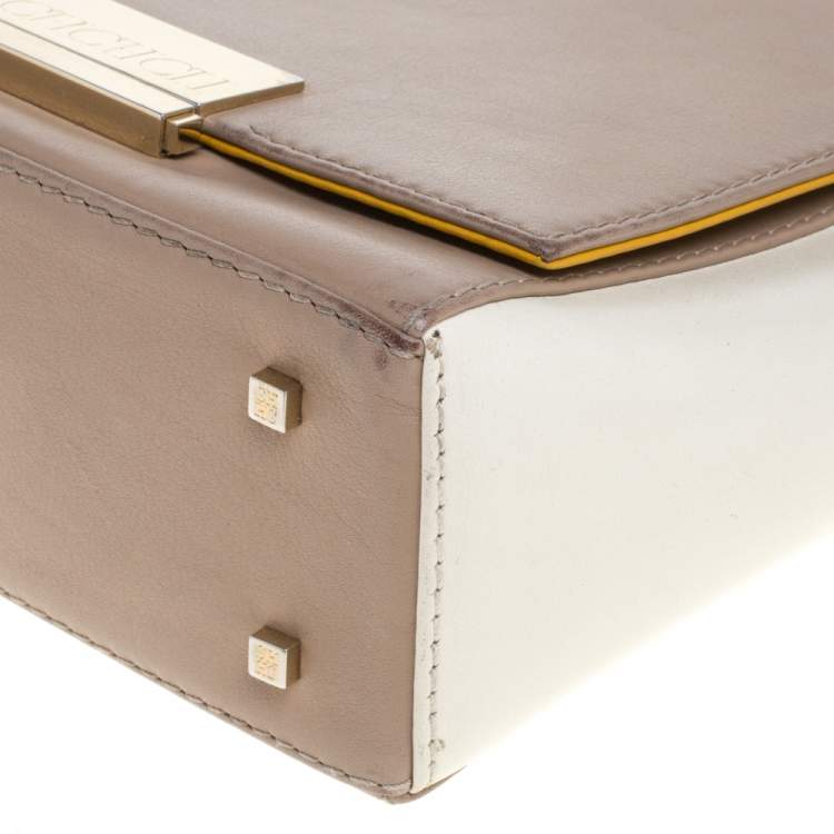 Pre Owned Carolina Herrera Tri Color Leather Flap Shoulder Bag