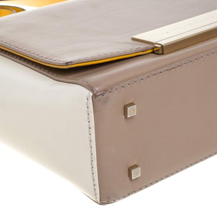 Pre Owned Carolina Herrera Tri Color Leather Flap Shoulder Bag